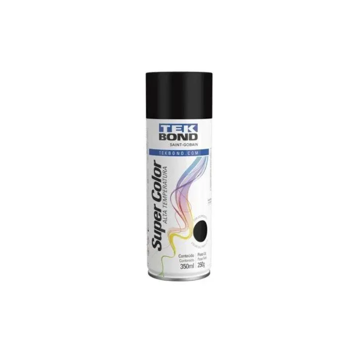 Tinta Spray Preto Fosco Alta Temperatura Uso Geral 350ml/250g Tekbond