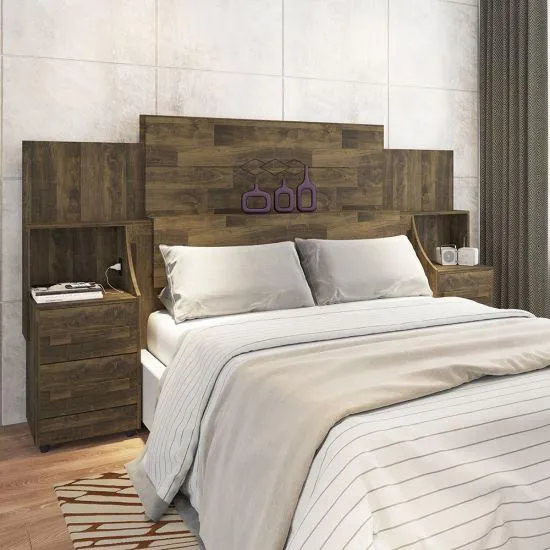 Cabeceira Para Box RV Móveis Síria - 4 Gavetas, 2 Tomadas - Amadeirado