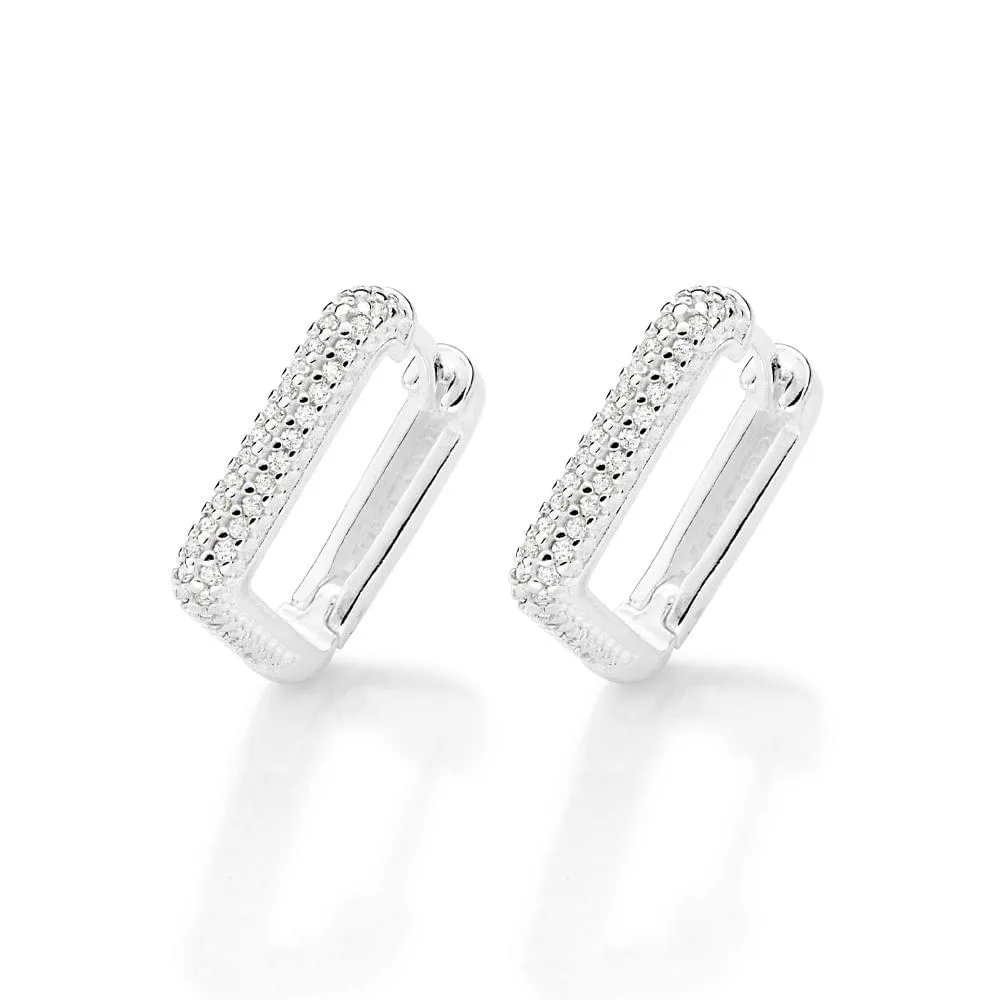 BRINCO ARGOLA QUADRADA DE PRATA MACIÇA 925 COM ZIRCÔNIAS - TAM.ÚNICO 8202500006