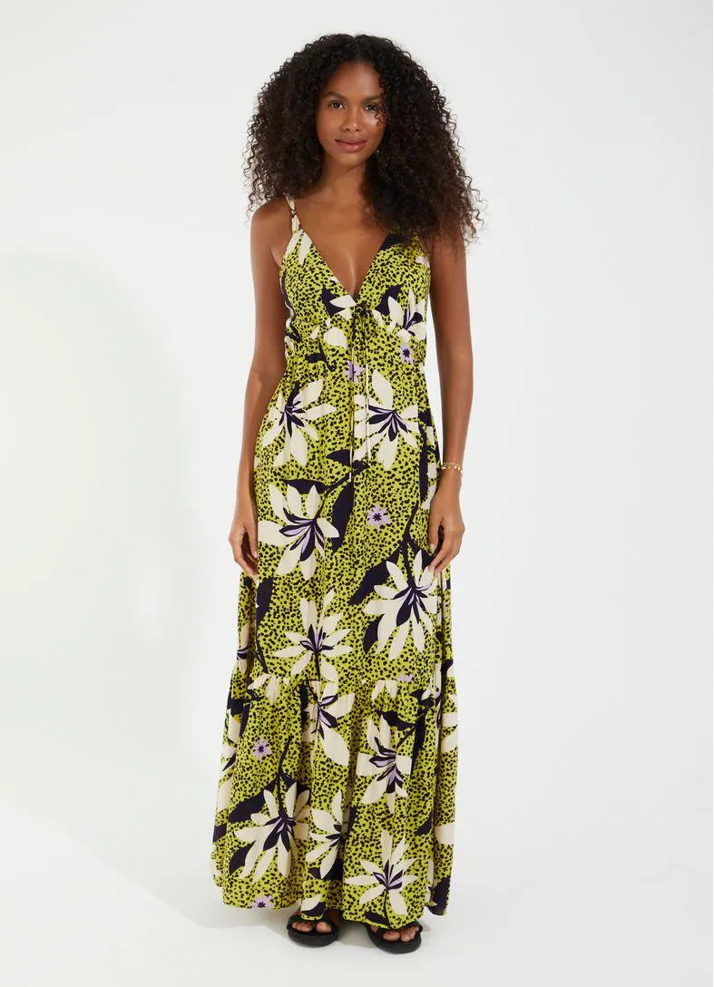 Vestido longo alcinha estampado jasmin