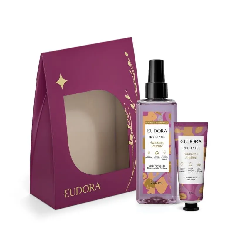 Combo Presente Instance Ameixa e Praliné: Creme para Mãos 30g + Spray Perfumado 200ml + Envelope P