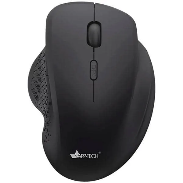 Mouse sem fio ergonômico, Recarregável, 1600DPI, Preto, MWR560, App-Tech - CX 1 UN