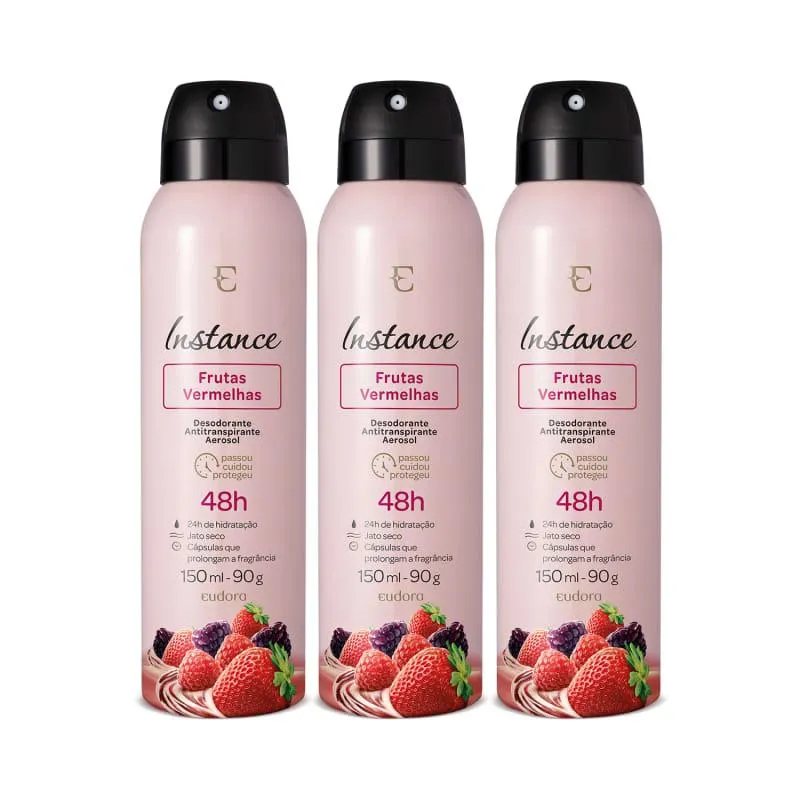 Combo Desodorante Antitranspirante Aerossol Instance Frutas Vermelhas 3x90g/150ml