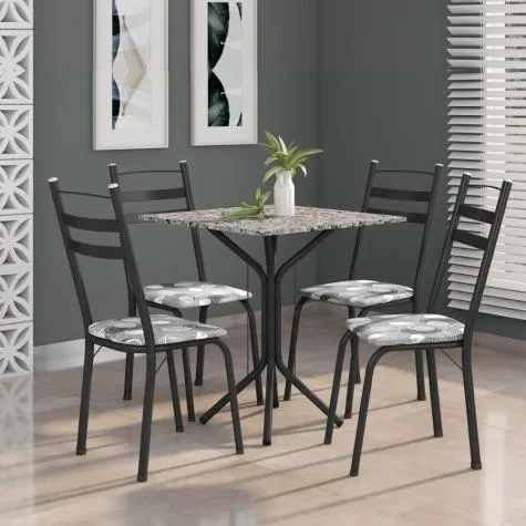 Conjunto de Mesa Thais 0,70m com 4 Cadeiras Artefamol Granitado / Dark