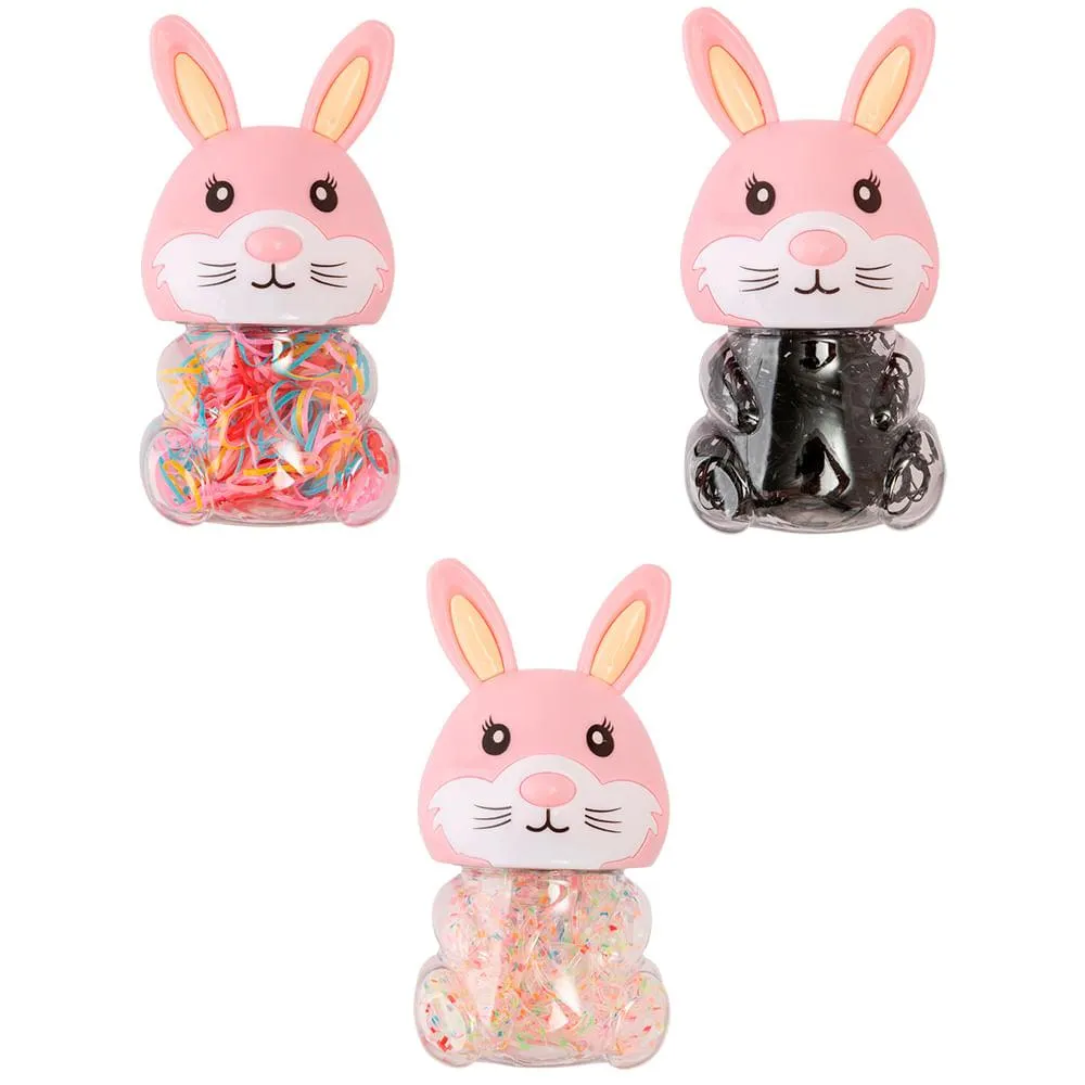 Kit Elásticos Para Cabelo Pote Coelho com 80 Peças Plástico Sortido 2cm LM2805 - honeyhome