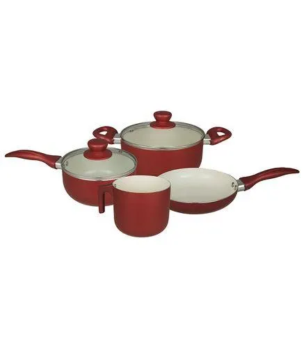 Jogo de Panelas Cerâmica 4 Peças Vermelho Útil Bazar
