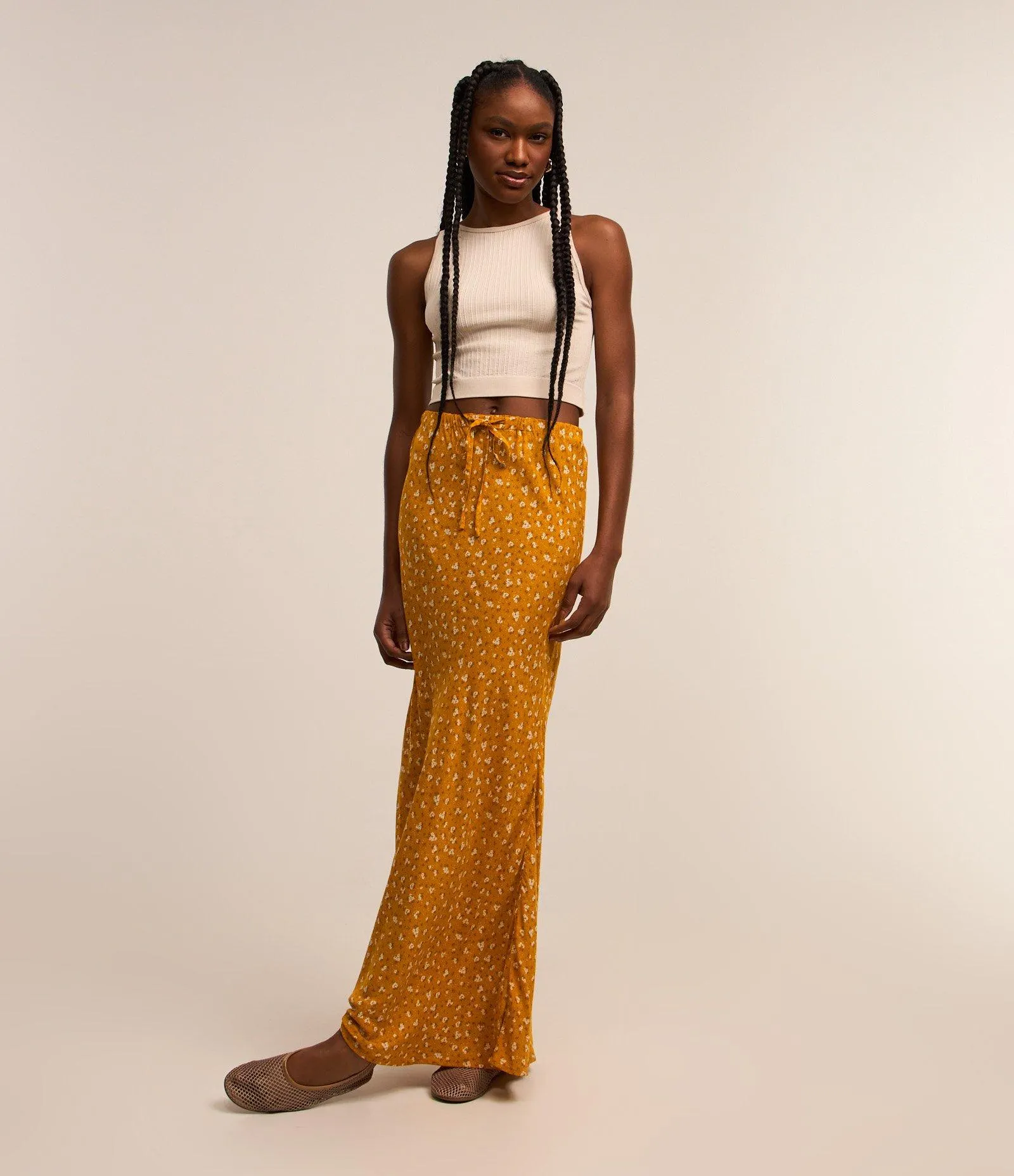 Saia Midi em Viscose Floral Liberty com Amarração Amarelo