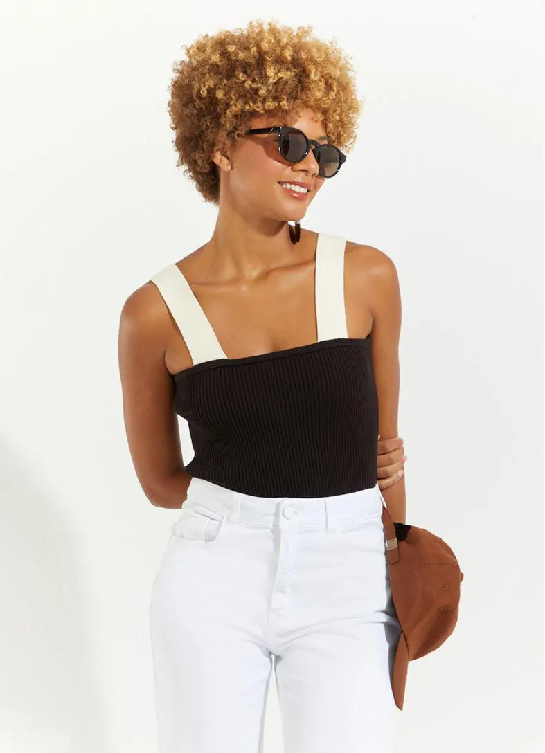 Blusa tricot bicolor branco/preto