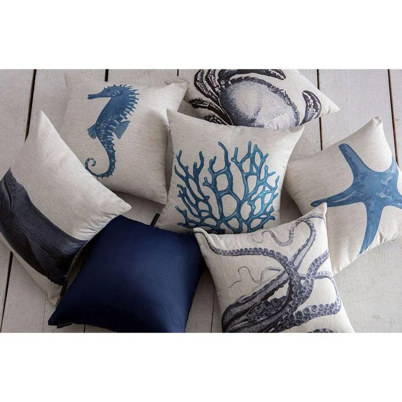 Capa Almofada Marítima Microfibra Estrela do Mar Bege E Turquesa 43x43cm - Tuti Gottô