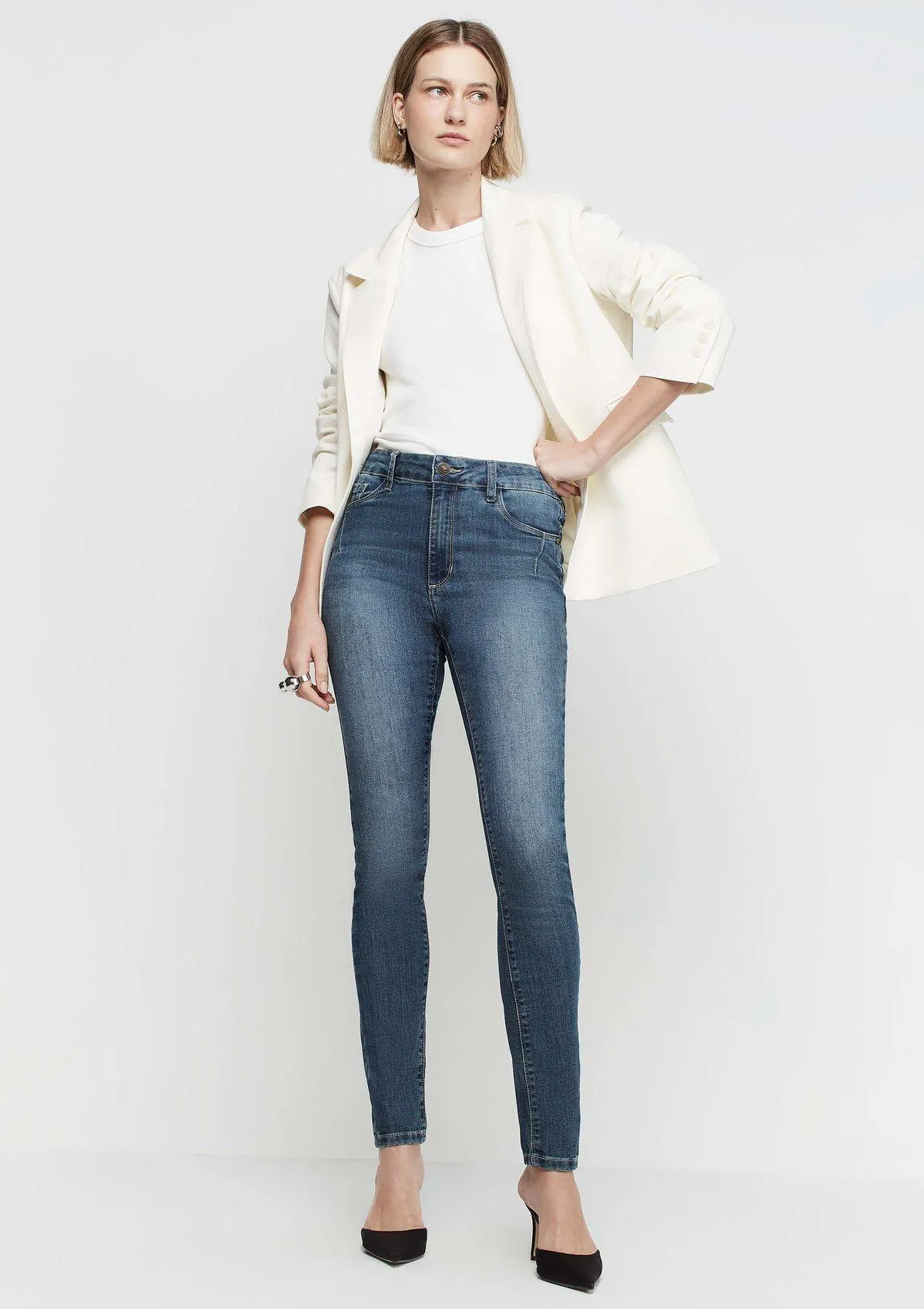 Calça Jeans Super Skinny Cintura Média - Azul