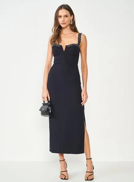 Vestido Com Aplicação Midi