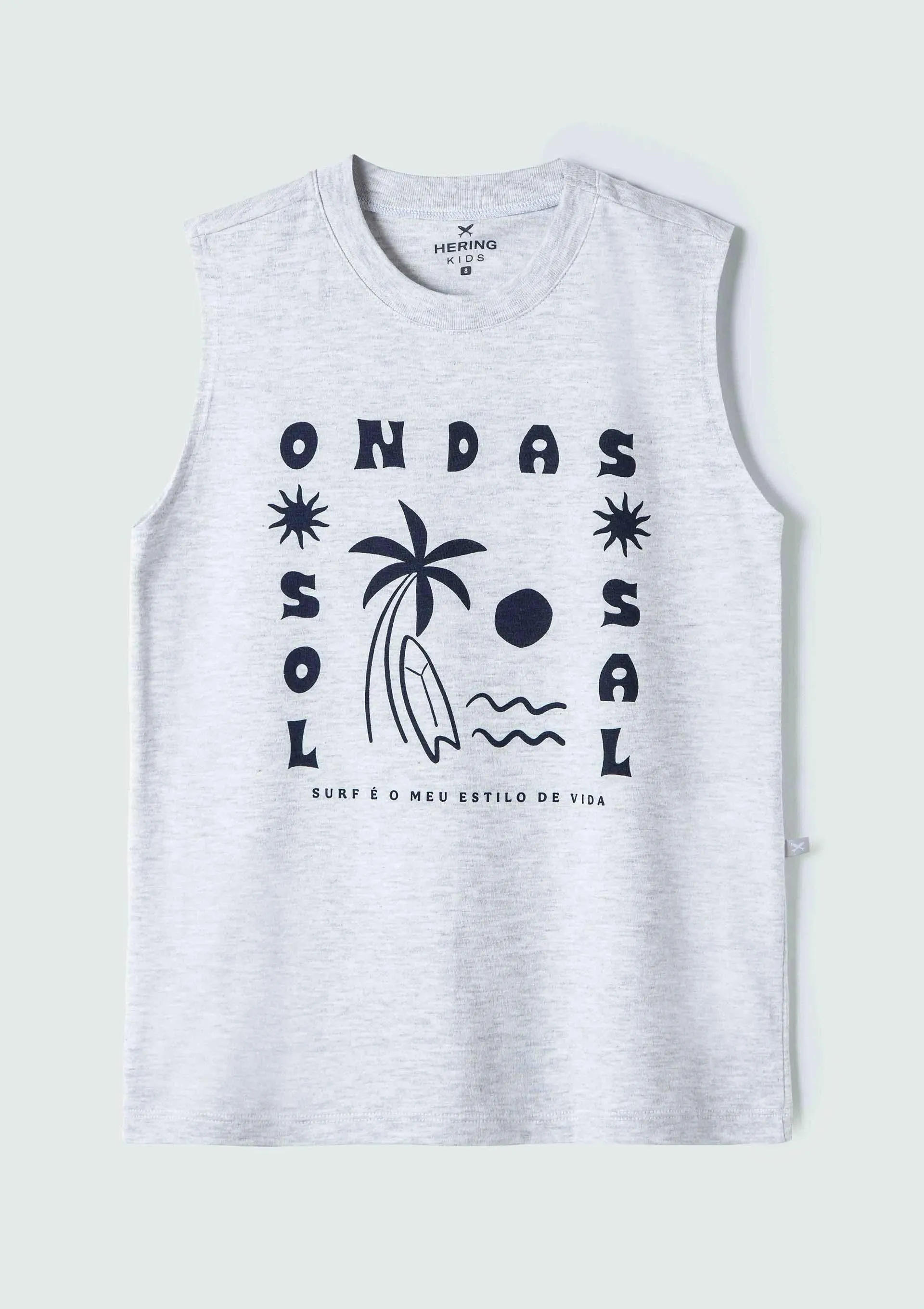 Regata Infantil Menino Em Malha De Algodão Com Estampa - Cinza