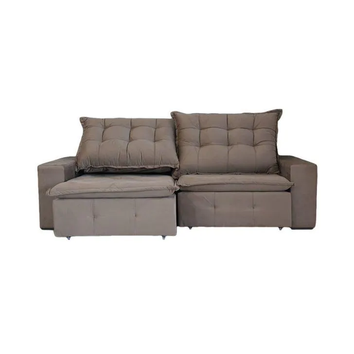 Sofá 4 Lugares Retrátil e Reclinável França Suede Marrom