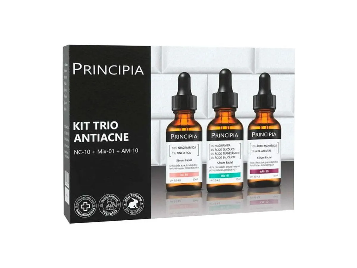 Kit Principia Trio Antiacne Sérum Facial NC-10 30ml + Sérum Facial Mix-01 30ml + Sérum Facial AM-10 30ml