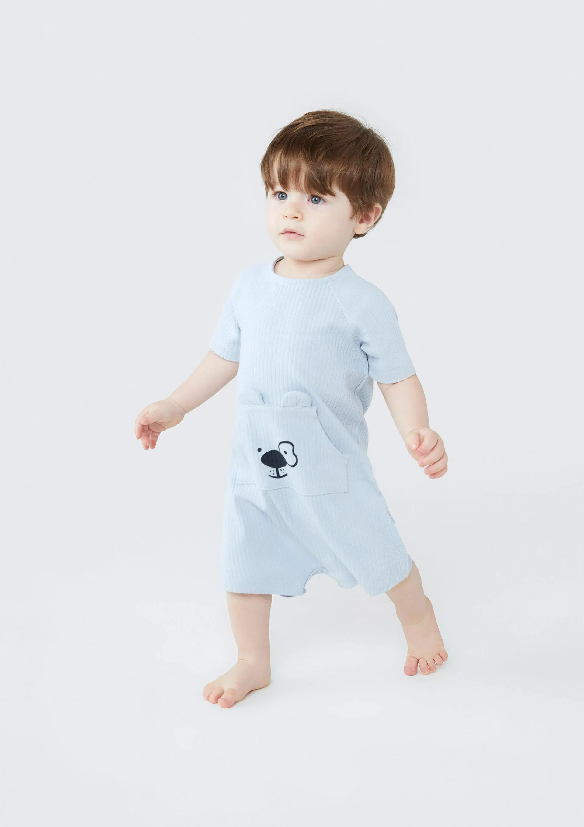 Macacão Banho De Sol Bebê Menino Com Aplique - Azul