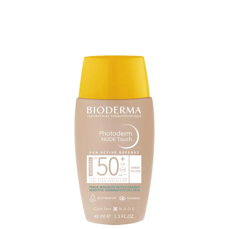 Protetor Solar Facial Bioderma Photoderm Nude Touch FPS 50+ Cor Dourada 40ml