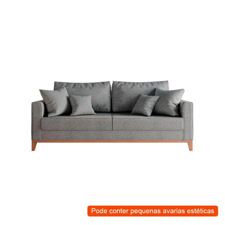 [OUTLET] Sofá 3 Lugares 210 cm Beny Linho Cotton Cinza