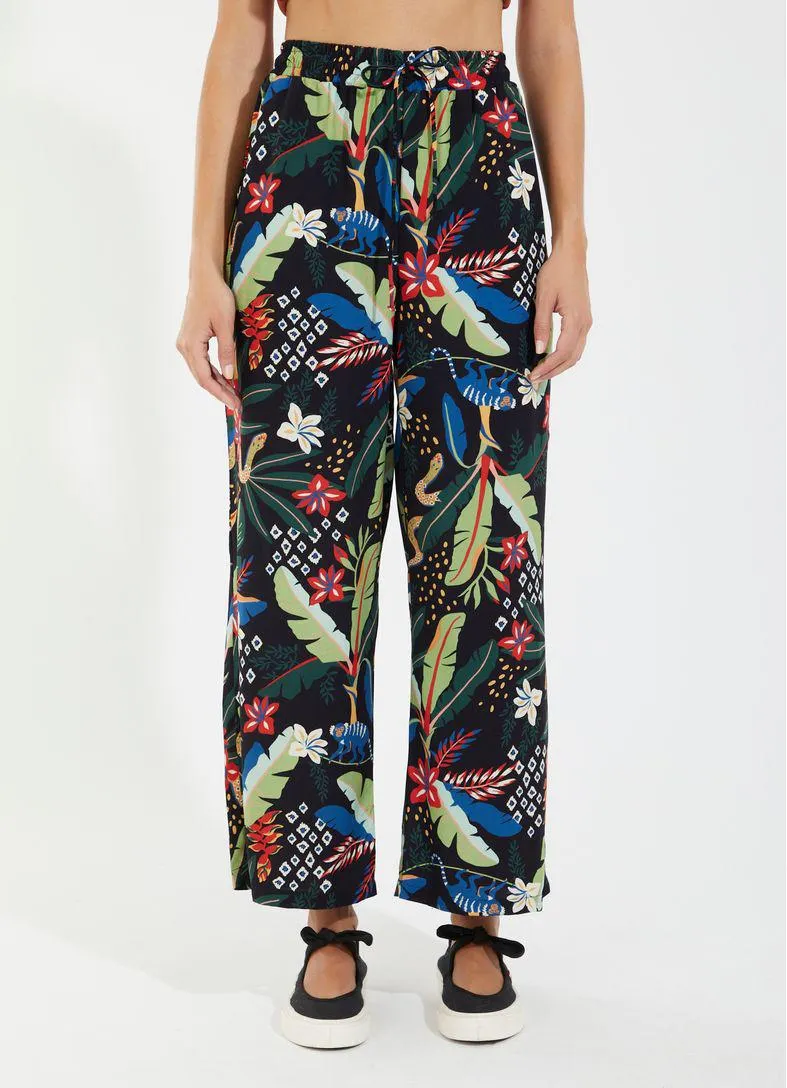 Calça ampla estampada nativa preto