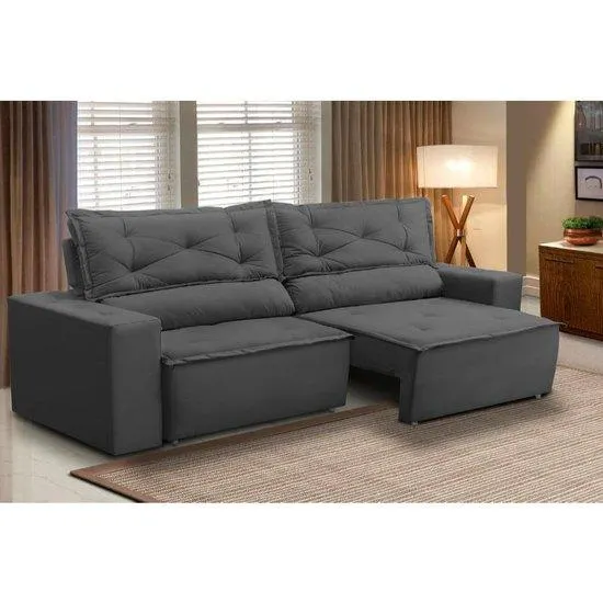 Sofá Retrátil e Reclinável 2 lugares com Molas 1,50m Livia Suede Cinza Adonai Estofados