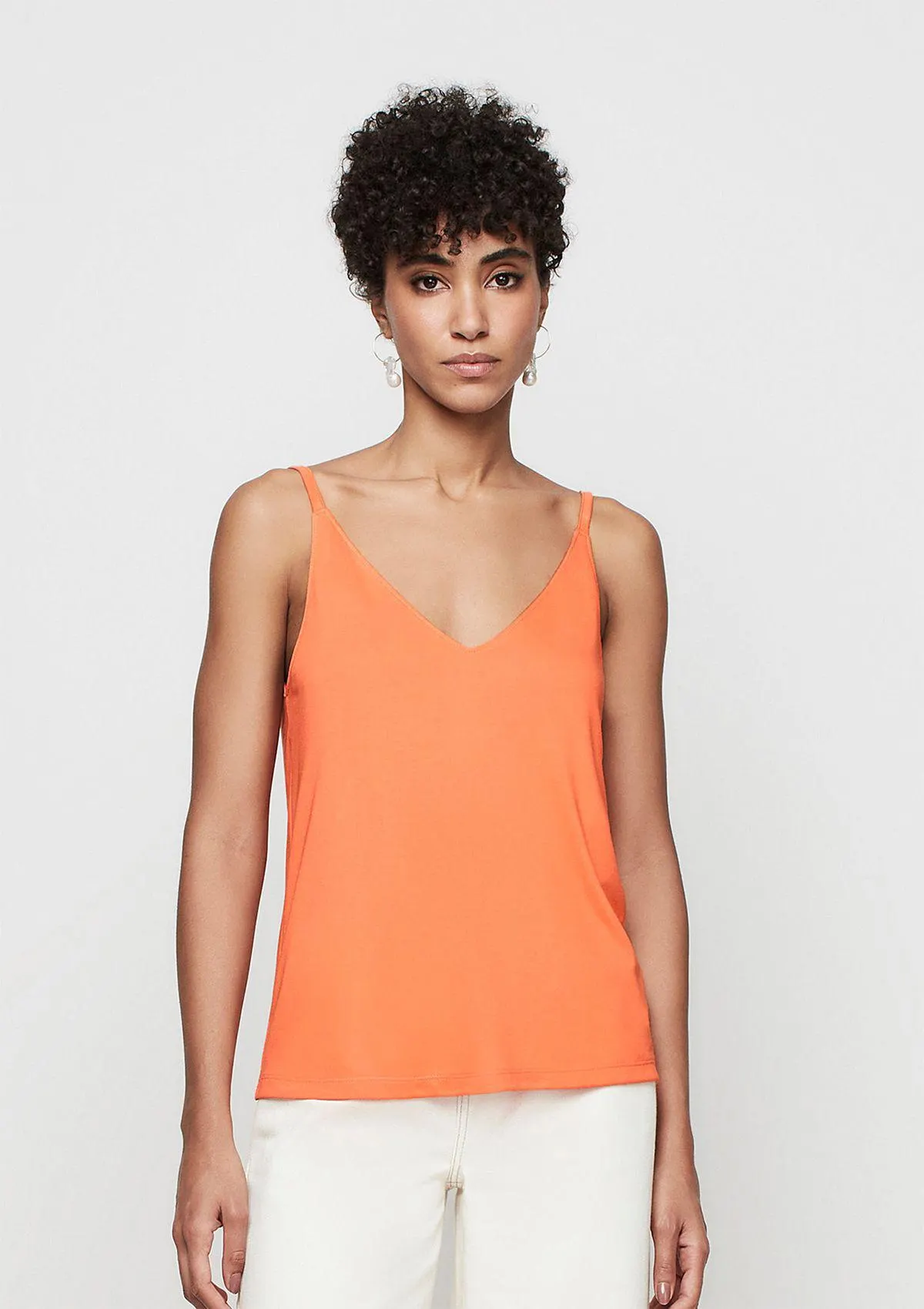 Regata Alças Finas Em Viscose - Laranja