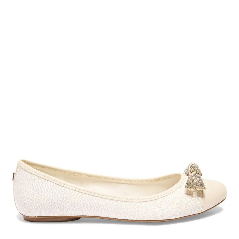 Sapatilha Off White Linho Nó Strass