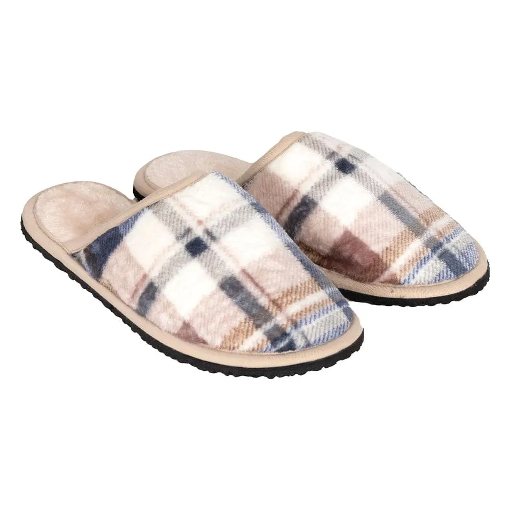Pantufa Feminina 100% Poliéster Solado de EVA Estampa Xadrez Bege Tamanho 35/40 SN0962 - Stuf