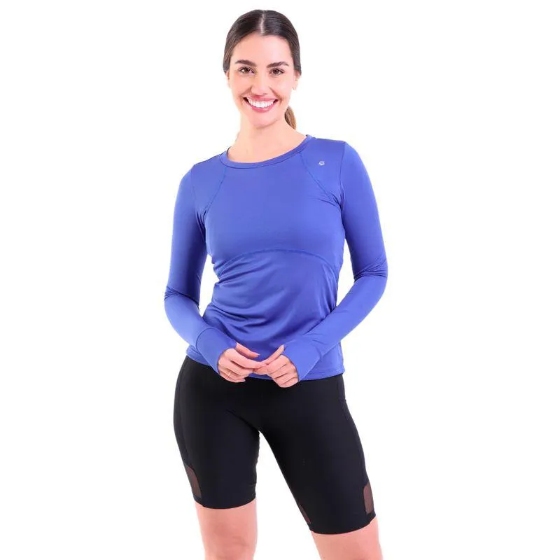 Camiseta Feminina Manga Longa com Recortes Dry Azul Royal