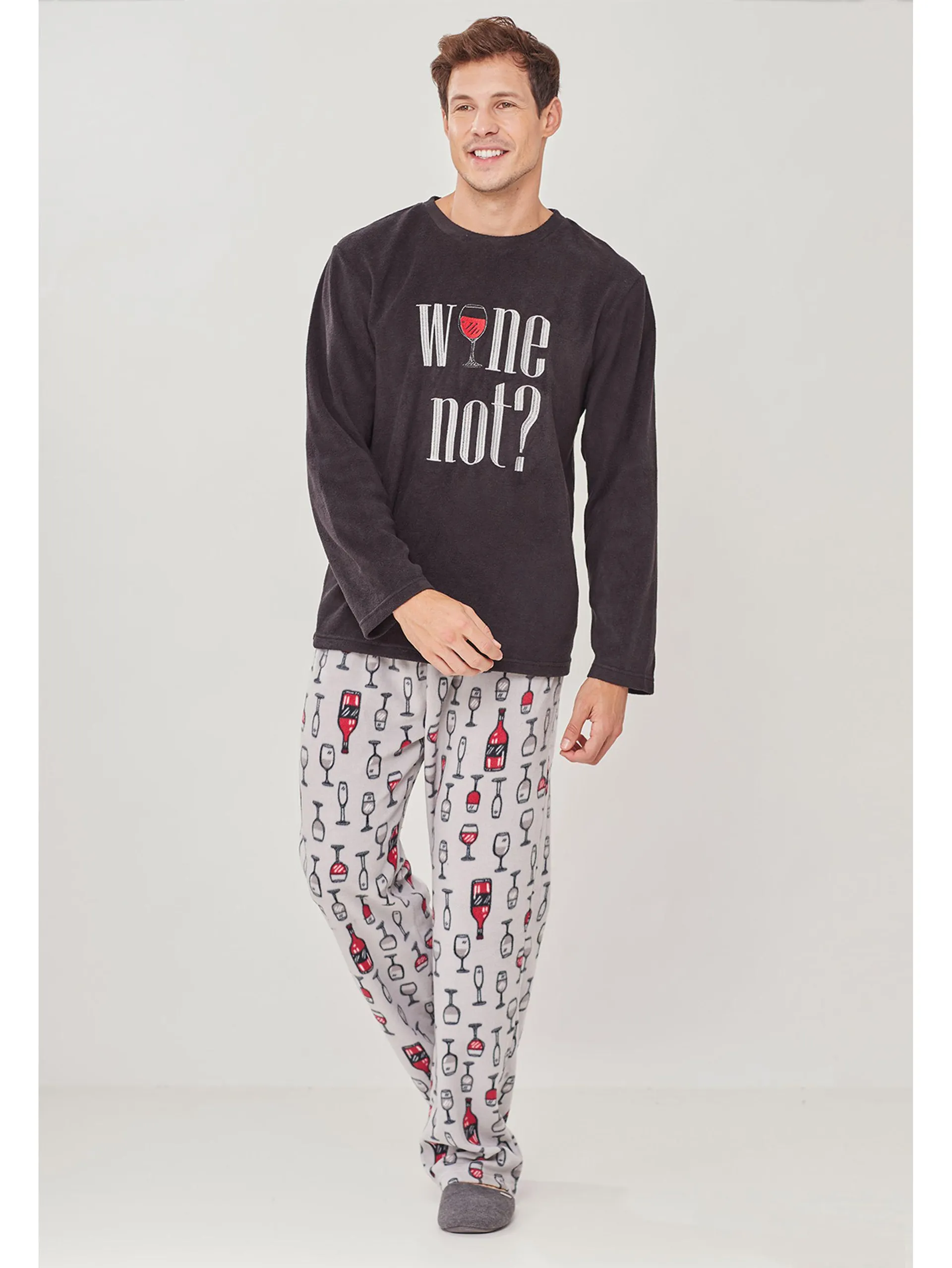 Pijama Soft Masculino Manga Longo Wine Not