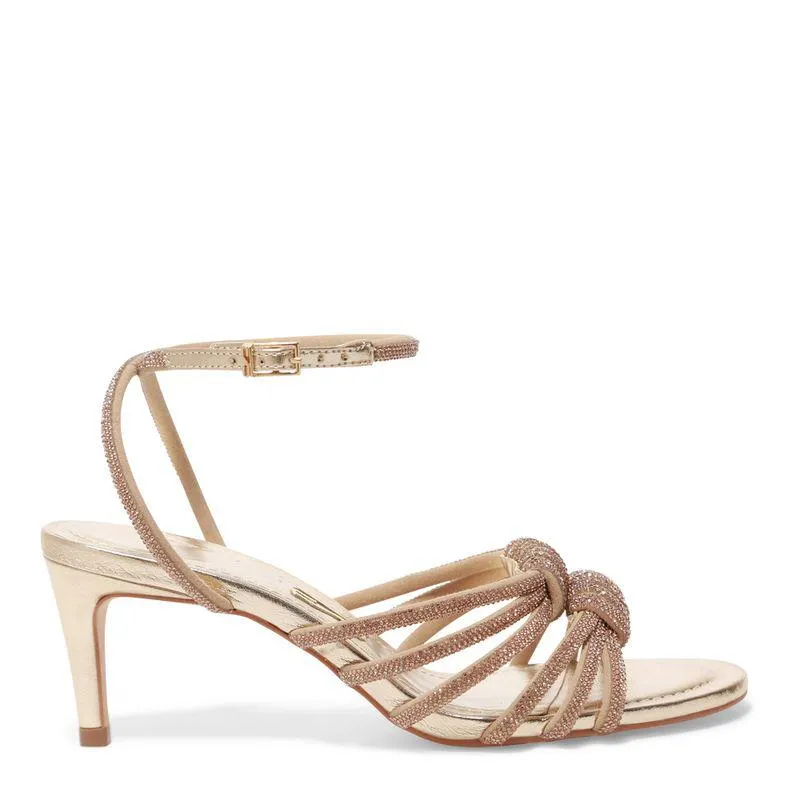 Sandália Dourada Strass Salto Fino
