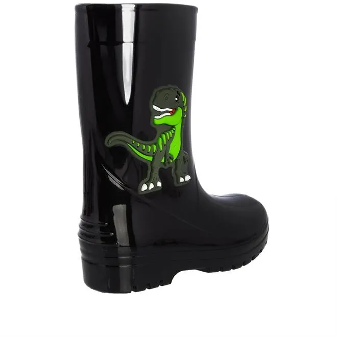 Galocha Infantil Vertus Dinossauro Verniz Preto