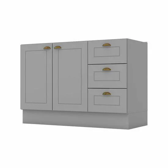 Balcão para Pia 120 cm Henn Americana, 2 Portas, 3 Gavetas - C353