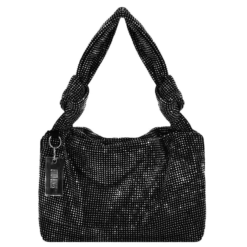 Mini Bolsa Baguete com Nós de Strass Preto