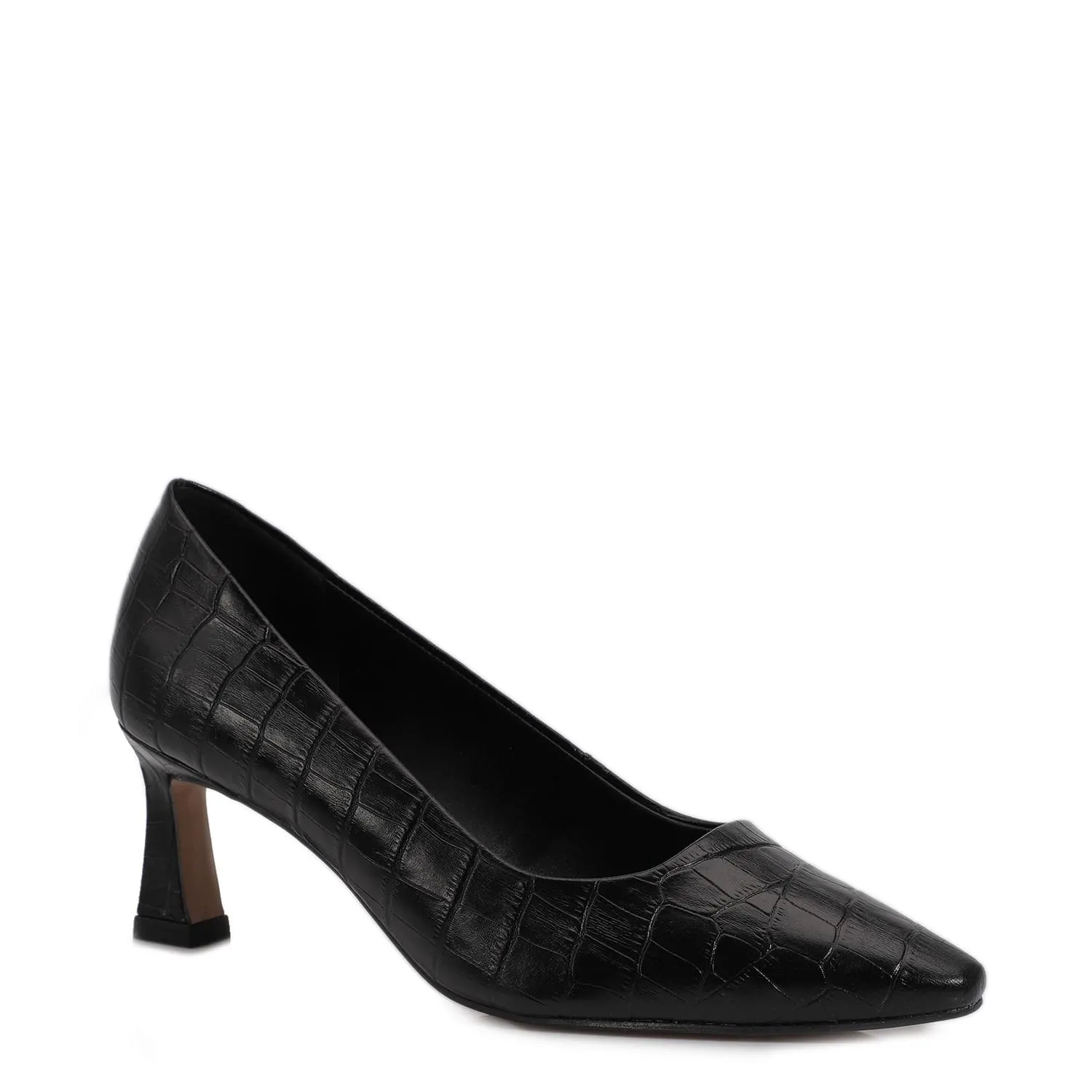 Scarpin Couro Croco Preto