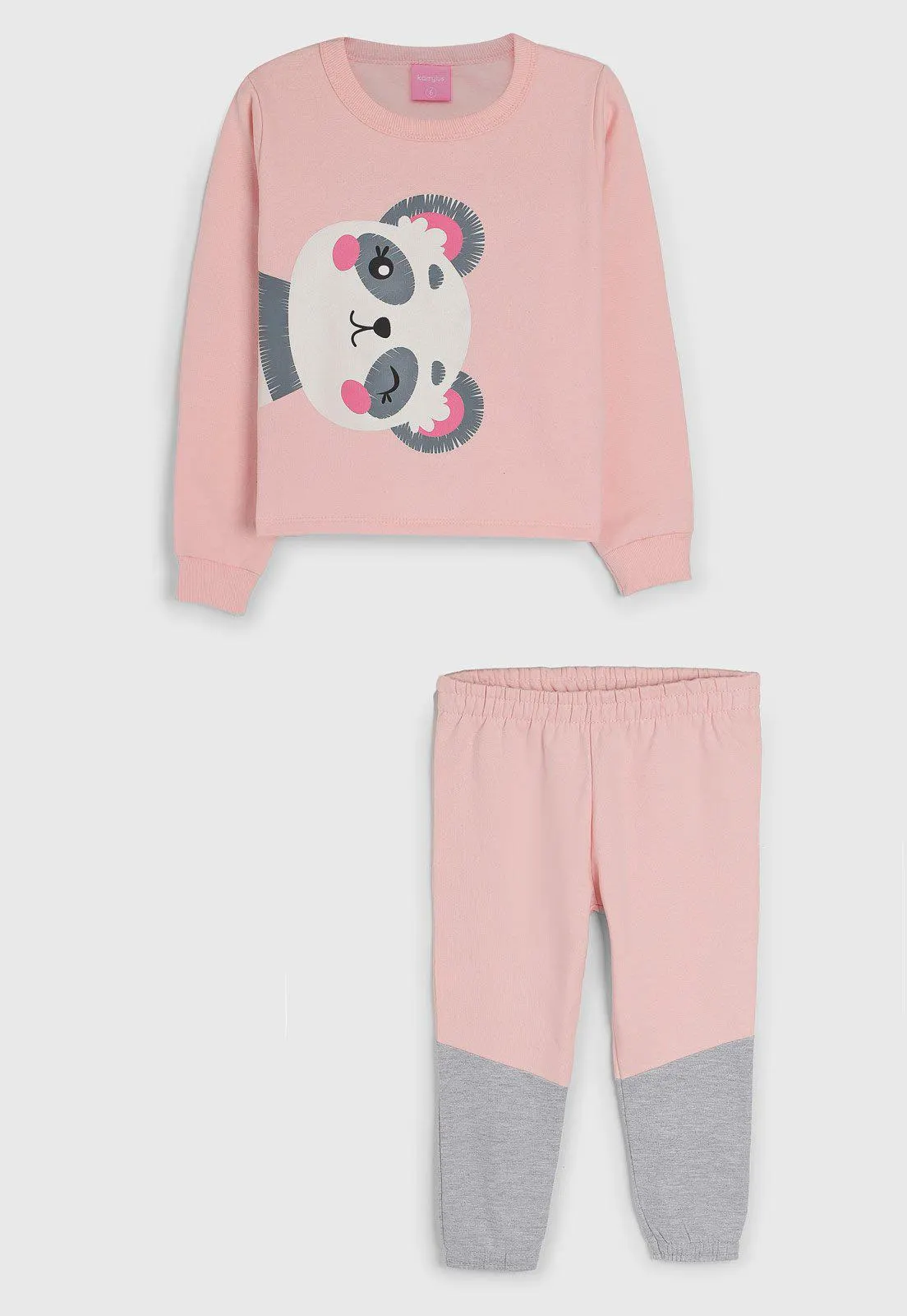 Conjunto Infantil 2pçs Manga Longa Kamylus Panda Rosa