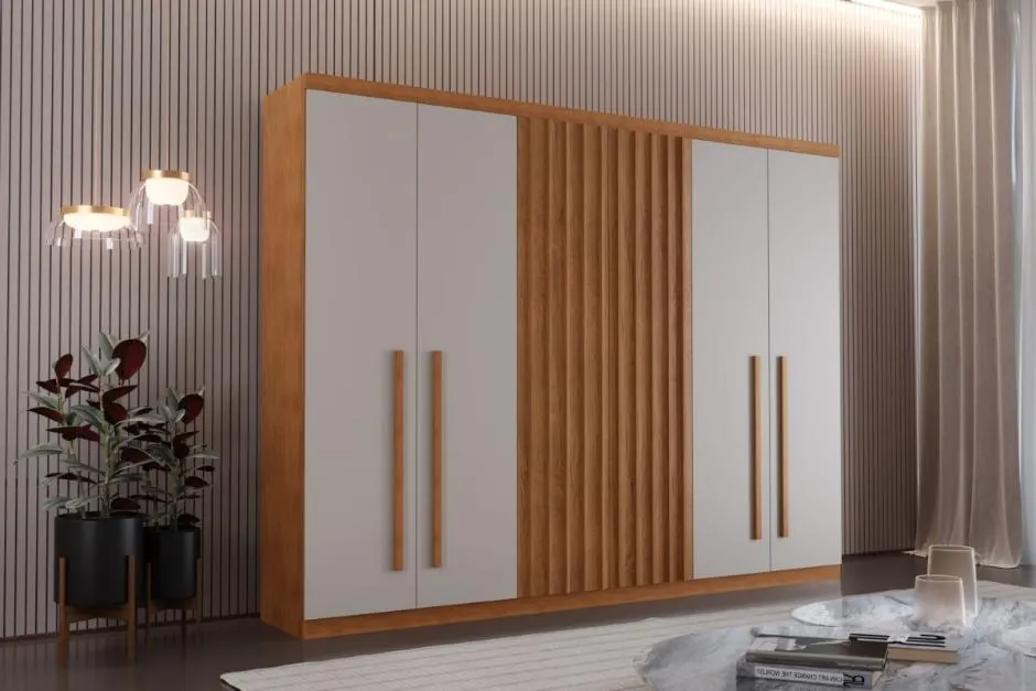 Guarda Roupa Casal Rufato Denver 6 Portas com Pés - Naturale/Off White