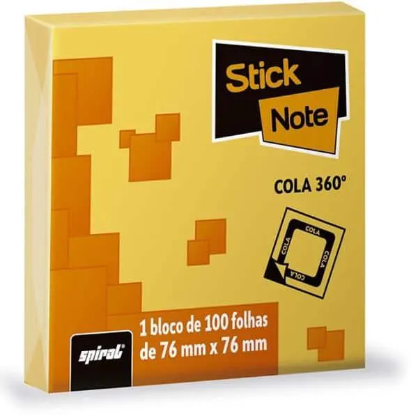 Bloco autoadesivo 76x76 Cola 360 graus laranja com 100 folhas Stick Note PT 1 UN