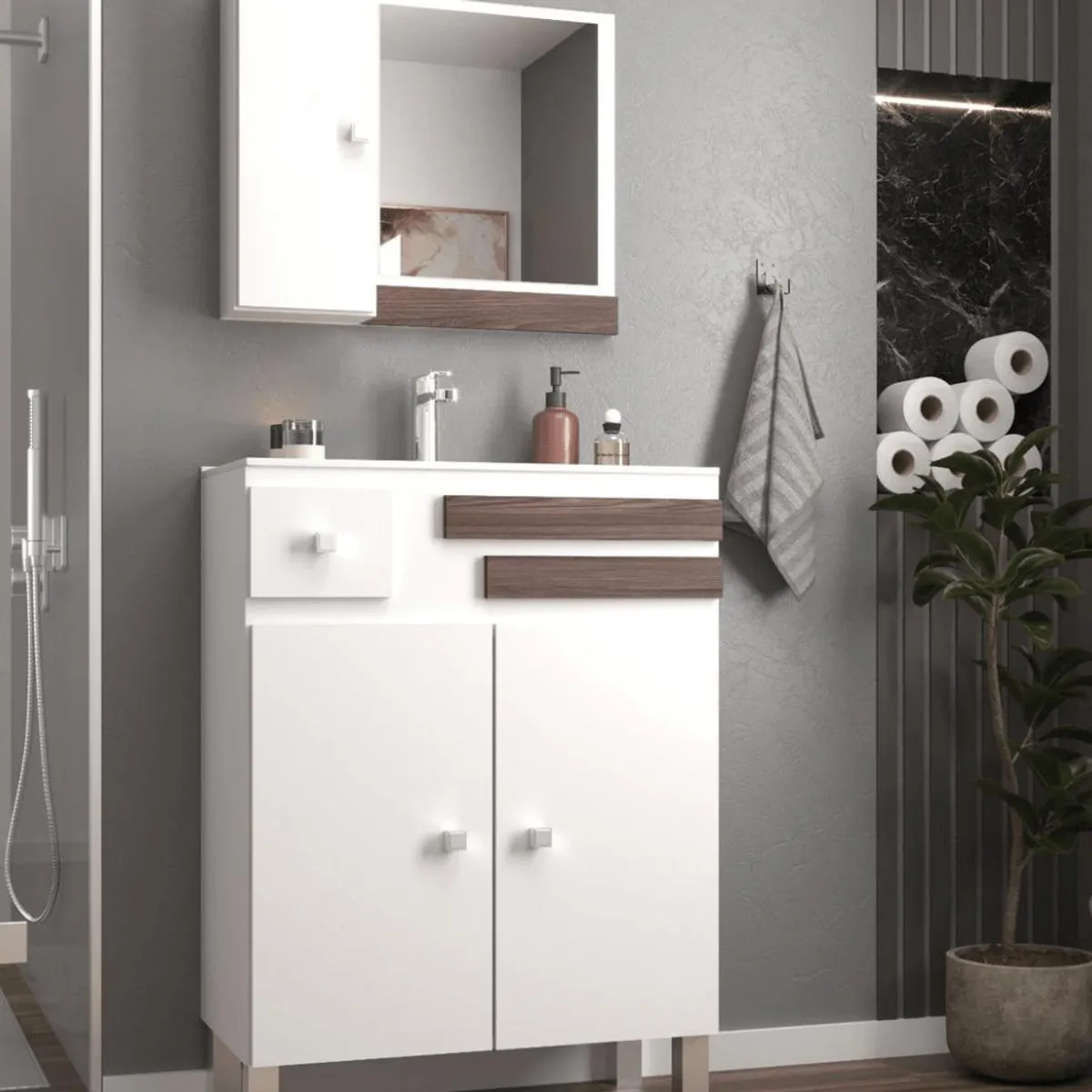 Conjunto para Banheiro Pop Madri 60cm Branco Smoke Sander