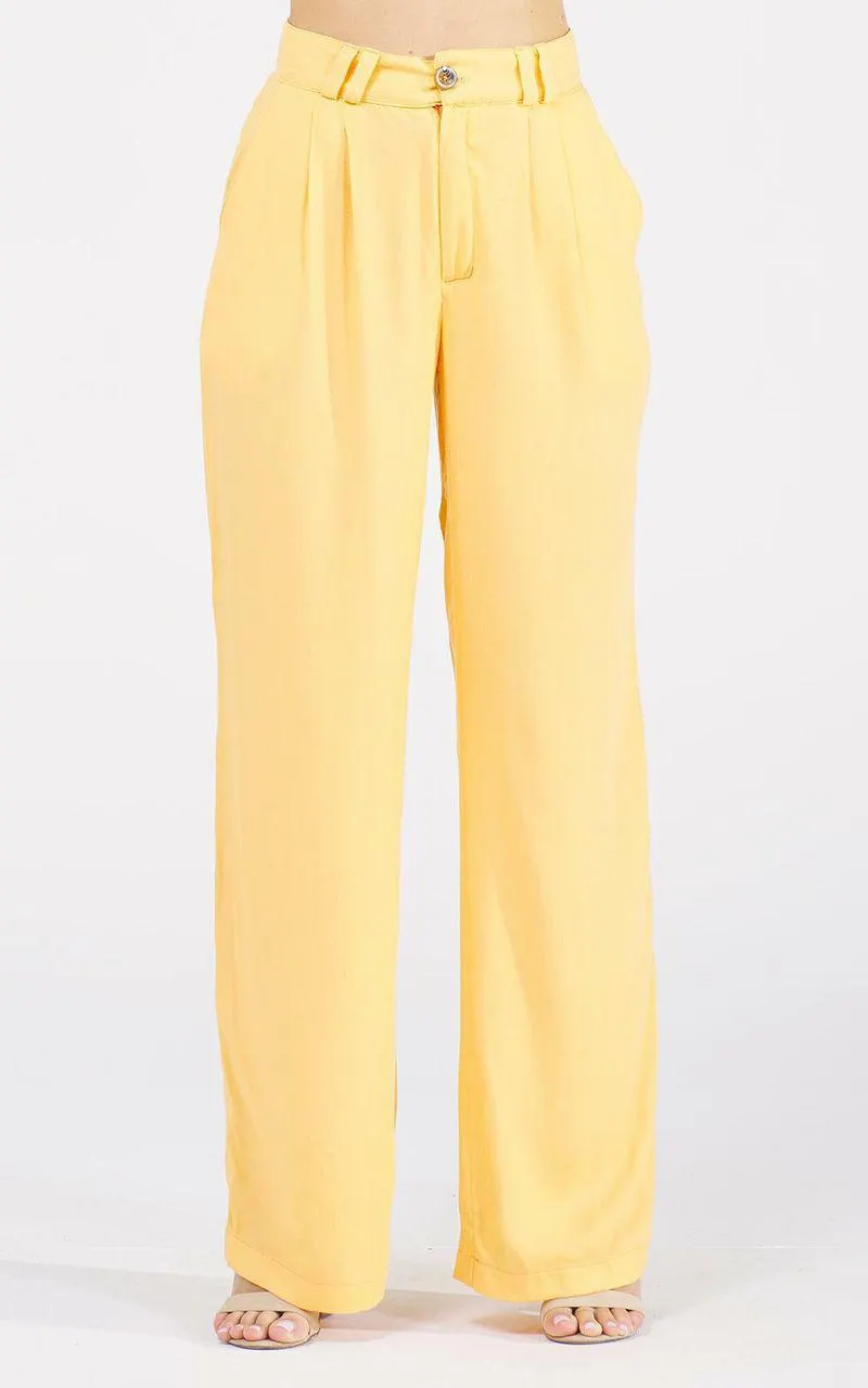 Calça wide leg sarjada lisa - TOPAZ