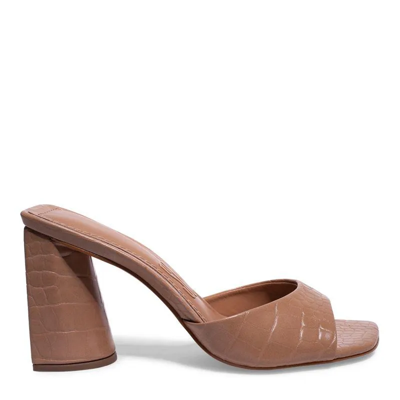 Sapato Mule Bege Croco Salto Alto