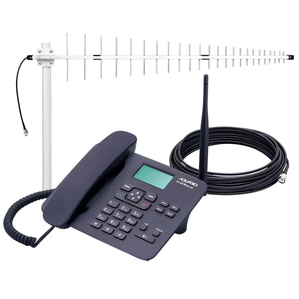 Kit Telefone Rural Aquário Quadriband Dual Chip Rede 2G Bateria 800mAh Preto AC4200