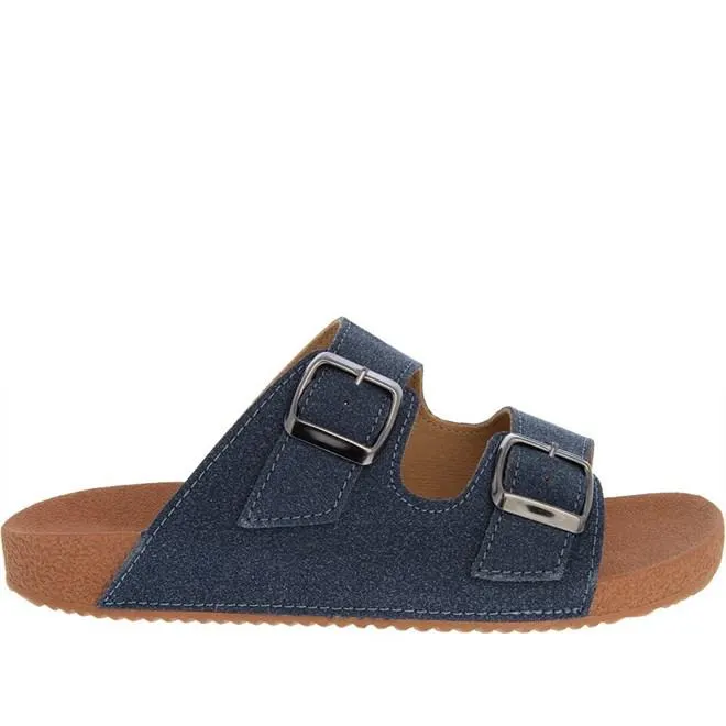 Sandália Mac & Jac Flatform Detalhe Fivelas Camurça Marinho