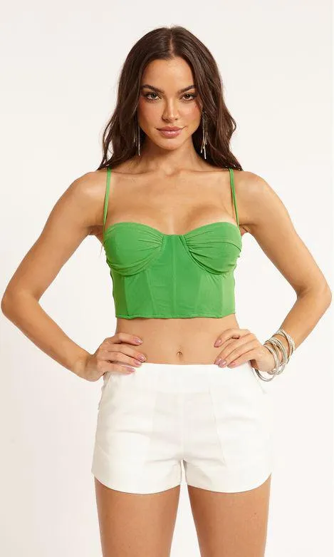 Cropped Corselet Tule Meia Taça Drapeado - Ar