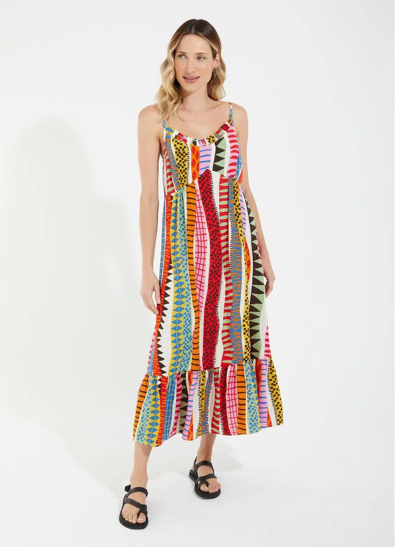 Vestido midi estampado listradinha