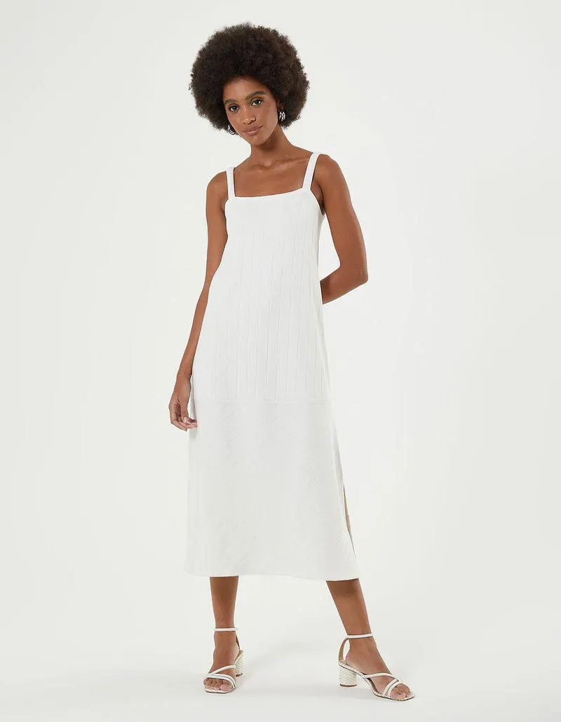 Vestido Midi Canelado Largo - Off White
