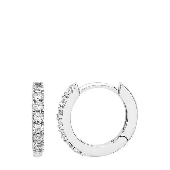 Pave Silver Plate White Cubic Zirconia Hoop Earrings