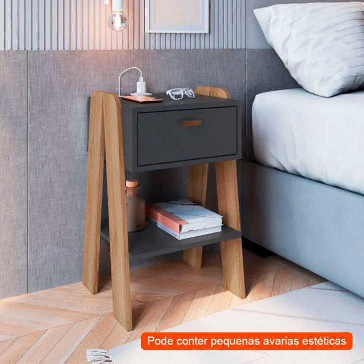 [OUTLET] Mesa de Cabeceira Terni 1 GV Grafite e Aveiro