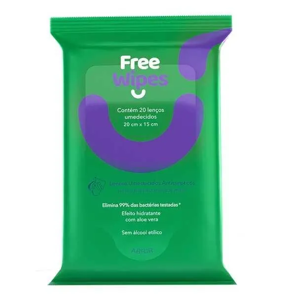 Lenço Umedecido Antisséptico 1 PT 20 UN Free Wipes