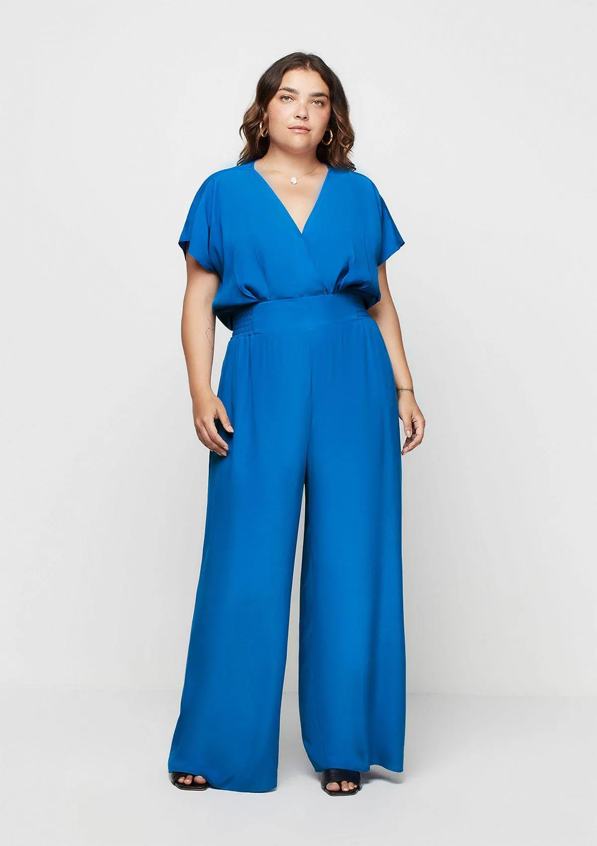 Calça Wide Leg Cintura Alta Em Viscose - Azul