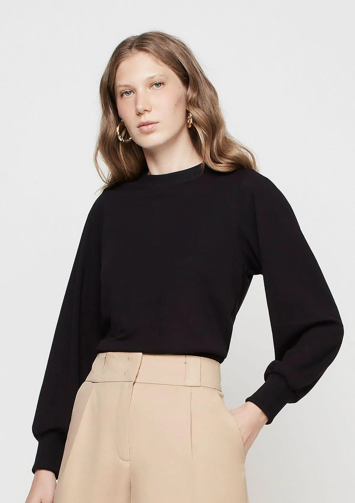 Blusa Manga Ampla Reta Em Viscose - Preto