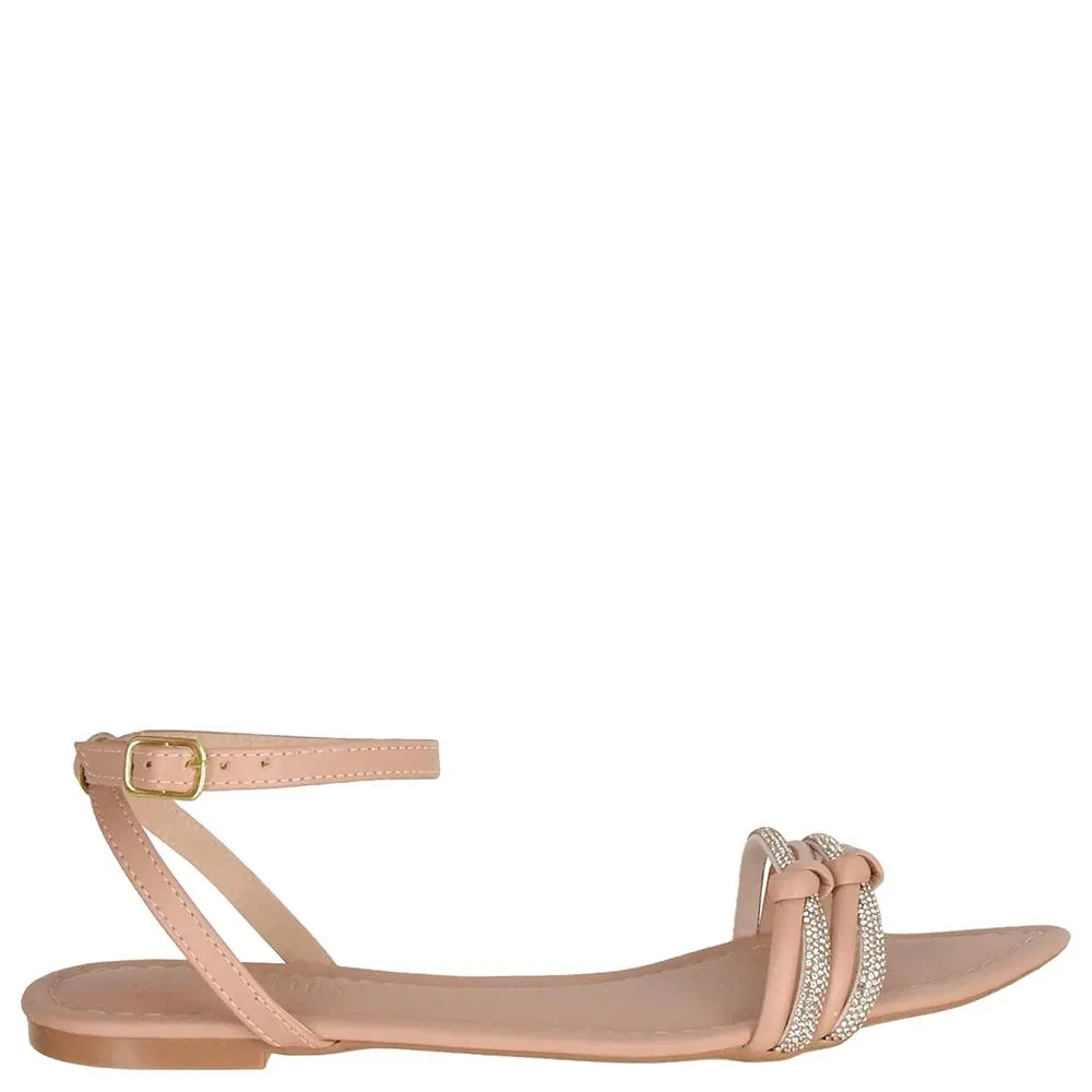 SANDALIA BAIXA BICO FOLHA STRASS LE VERATTI